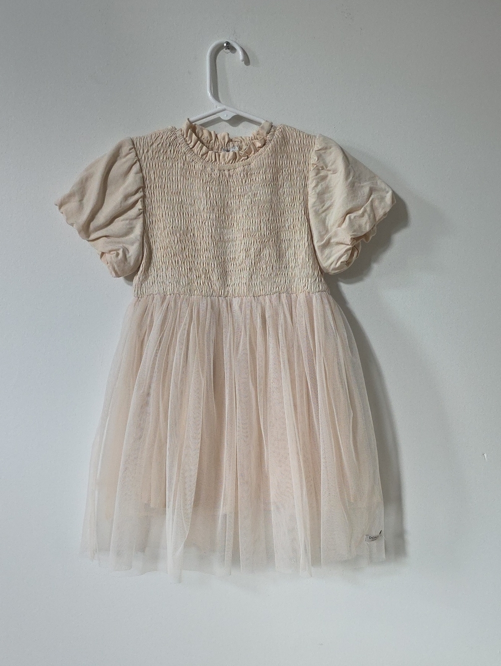 Donsje Girls Pale Beige Linen & Tulle Dress, Size 3/4Y